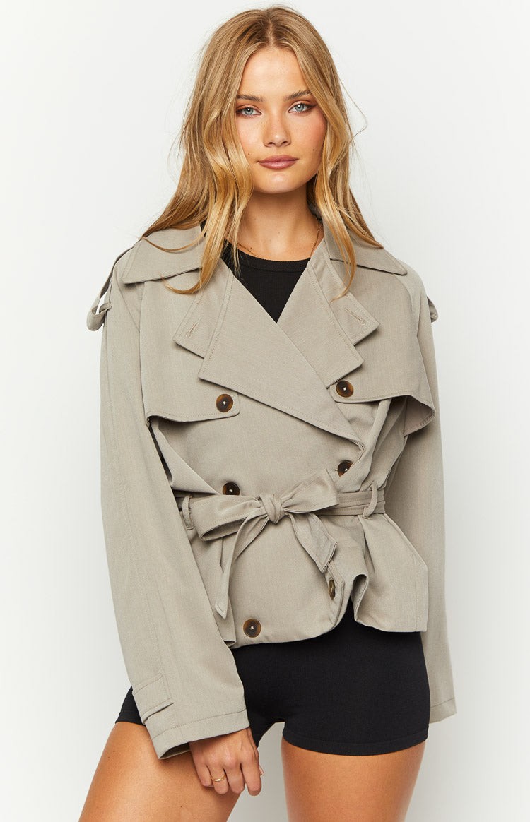 Azura Grey Cropped Trench Coat view 3