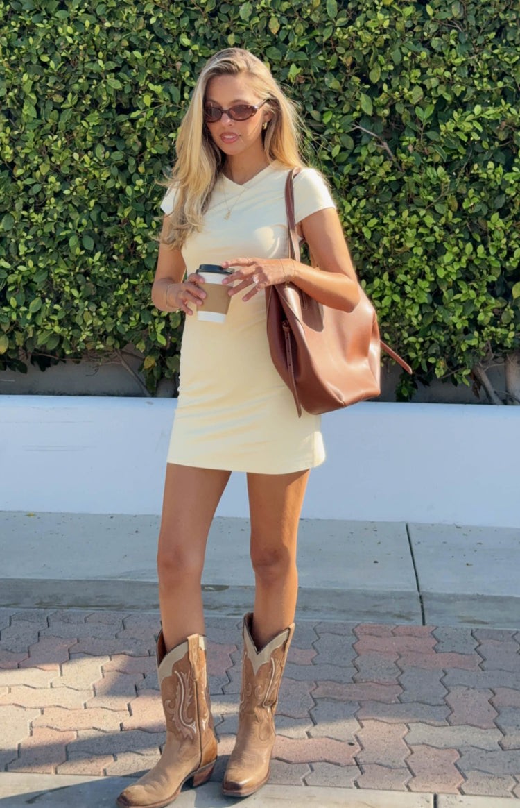 Molly Yellow V-Neck Jersey Mini Dress view 3