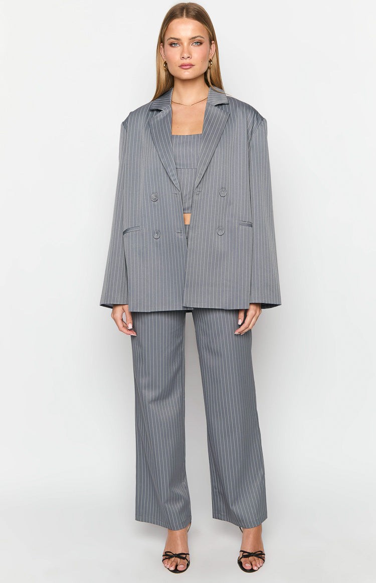 Louis Grey Striped Oversized Blazer view 3